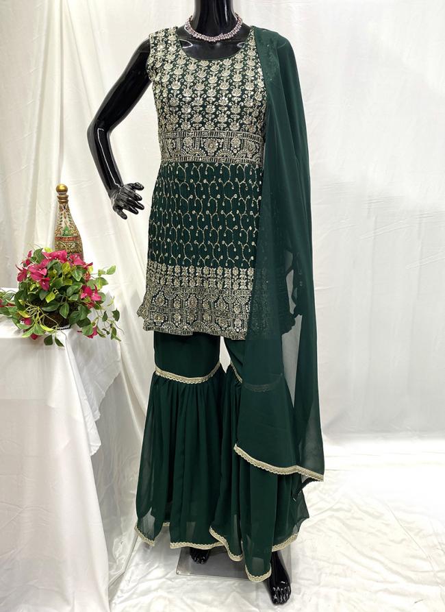 Georgette Green Wedding Wear Hand Work Readymade Sharara Suit